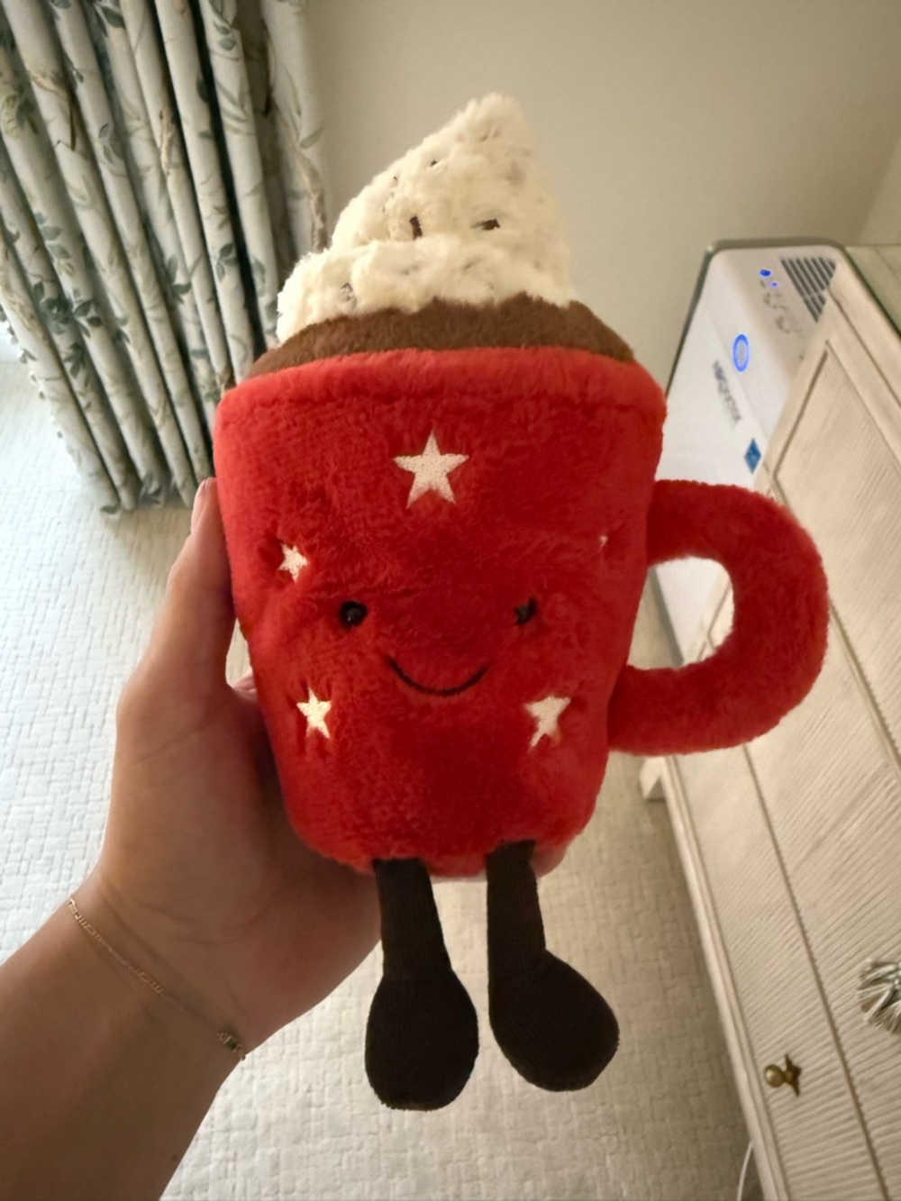 Jellycat Red Plush Character with Brown Feet and Whip-Top